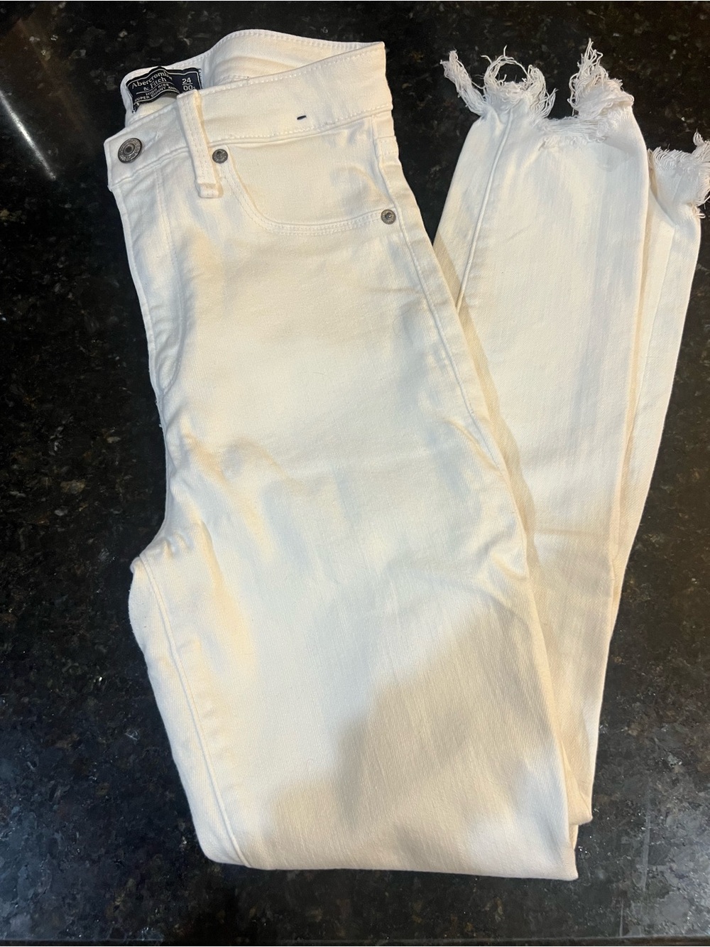 A&F White High-Rise Frayed Hem Women's Jeans